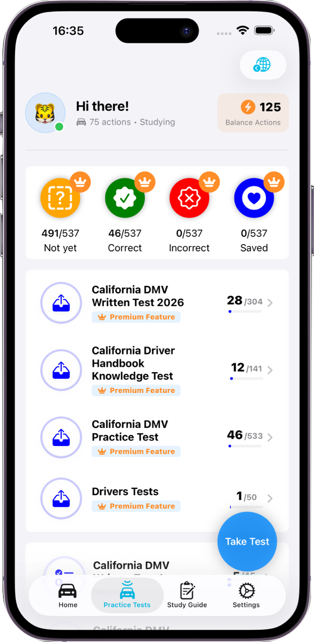 Màn hình học thi lý thuyết Ask DMV